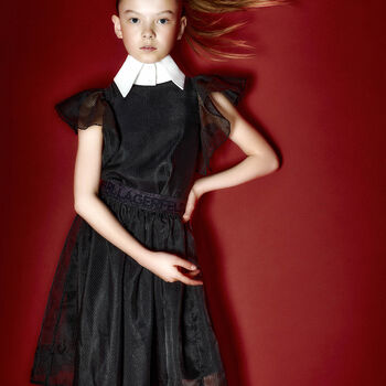 Girls Black Logo Organza Skirt