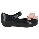 Girls Black & Pink Bow Jelly Shoes, 3, hi-res