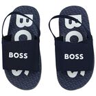Boys Navy Blue Velcro Sandals, 2, hi-res