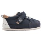 Younger Boys Navy Blue Faux Leather Trainers, 1, hi-res