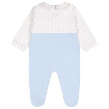 Baby Boys White & Blue Logo Babygrow