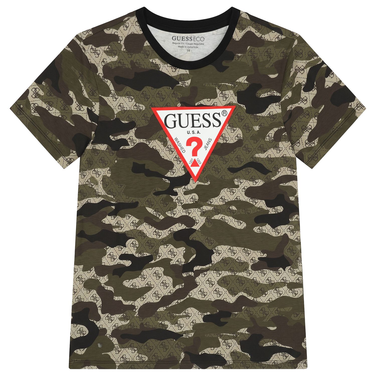 Boys Green Camouflaged Logo T-Shirt , 1, hi-res