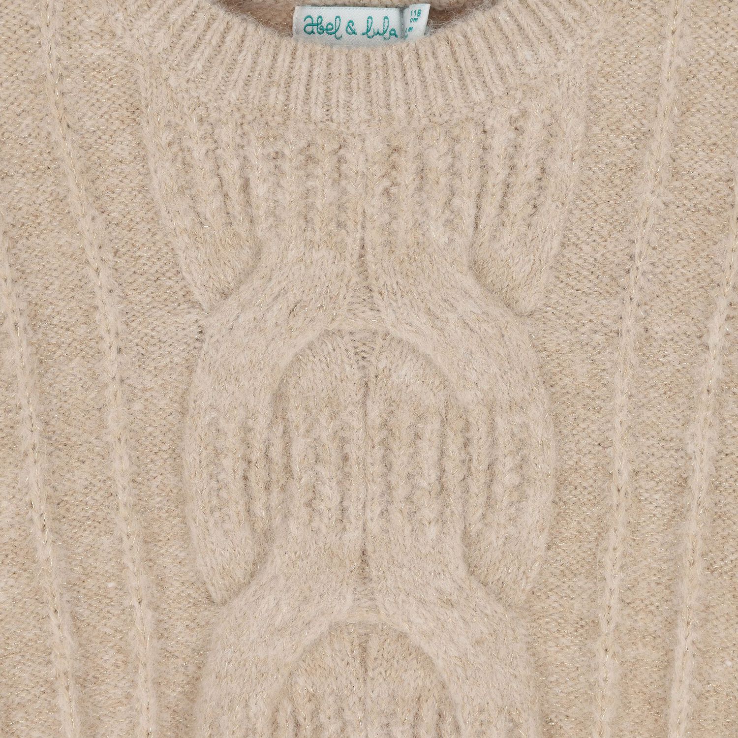 Girls Beige Cable Knit Jumper, 1, hi-res
