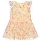 فستان بنات من التول بالشعار مزين بالزهور باللون الوردى والاصفر , 1, hi-res