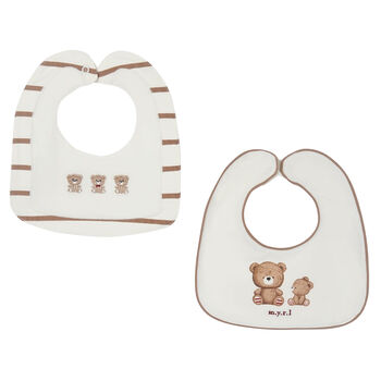 Ivory & Beige Teddy Baby Bibs (2 Pack)