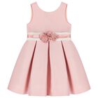 Girls Pink Floral Satin Dress, 1, hi-res