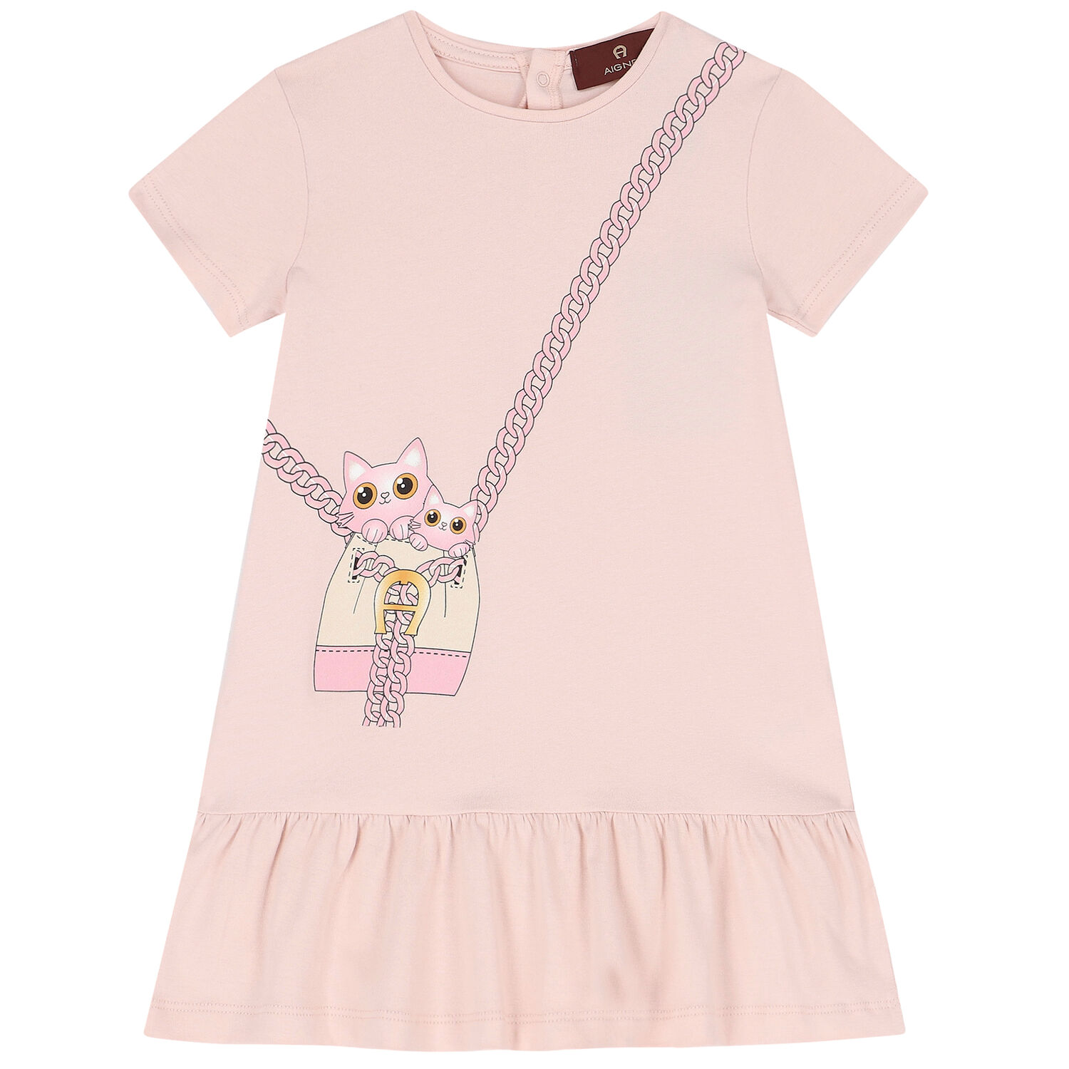 Younger Girls Pink Bag Print Dress, 3, hi-res