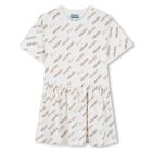 Girls Ivory & Beige Logo Dress, 1, hi-res