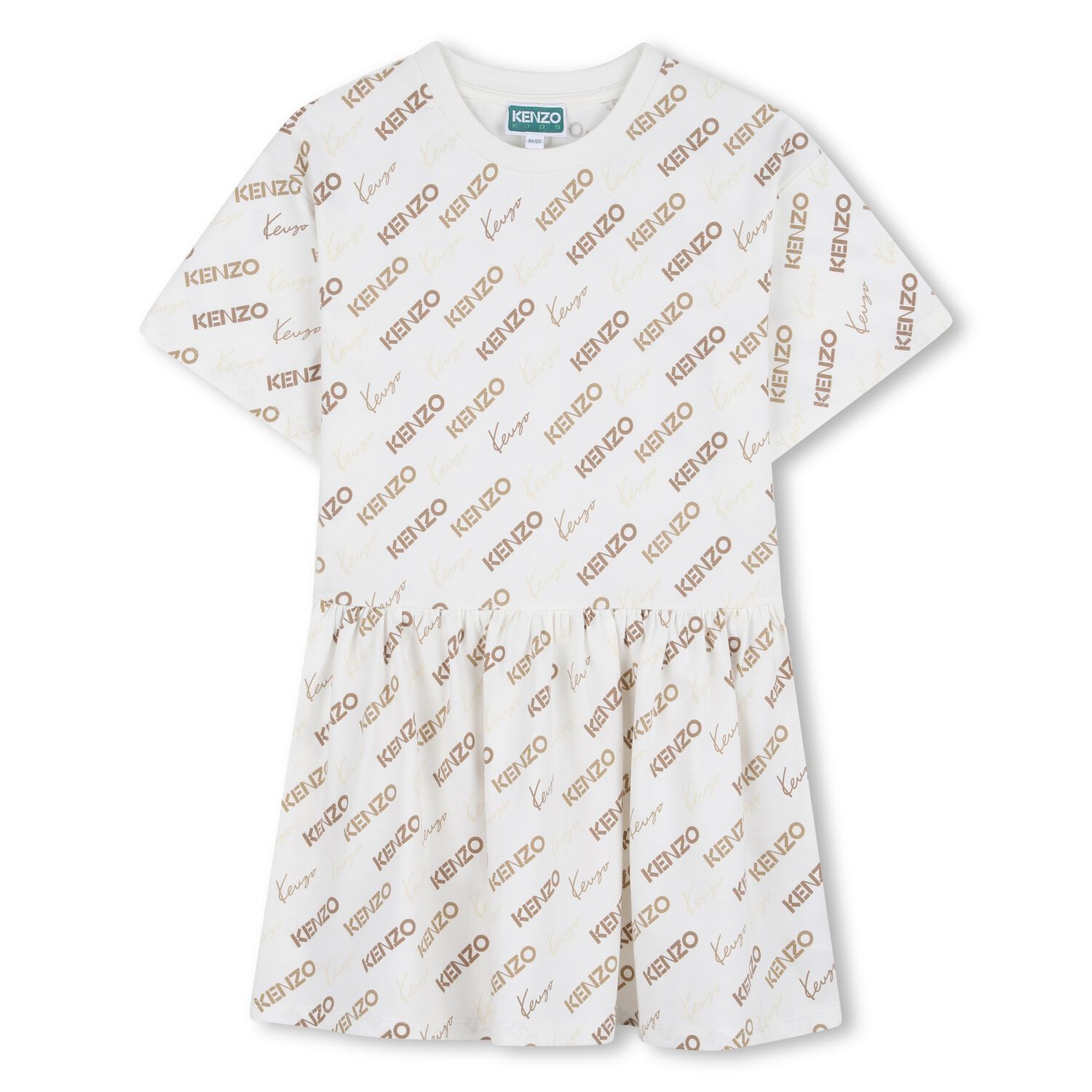 Girls Ivory & Beige Logo Dress, 1, hi-res