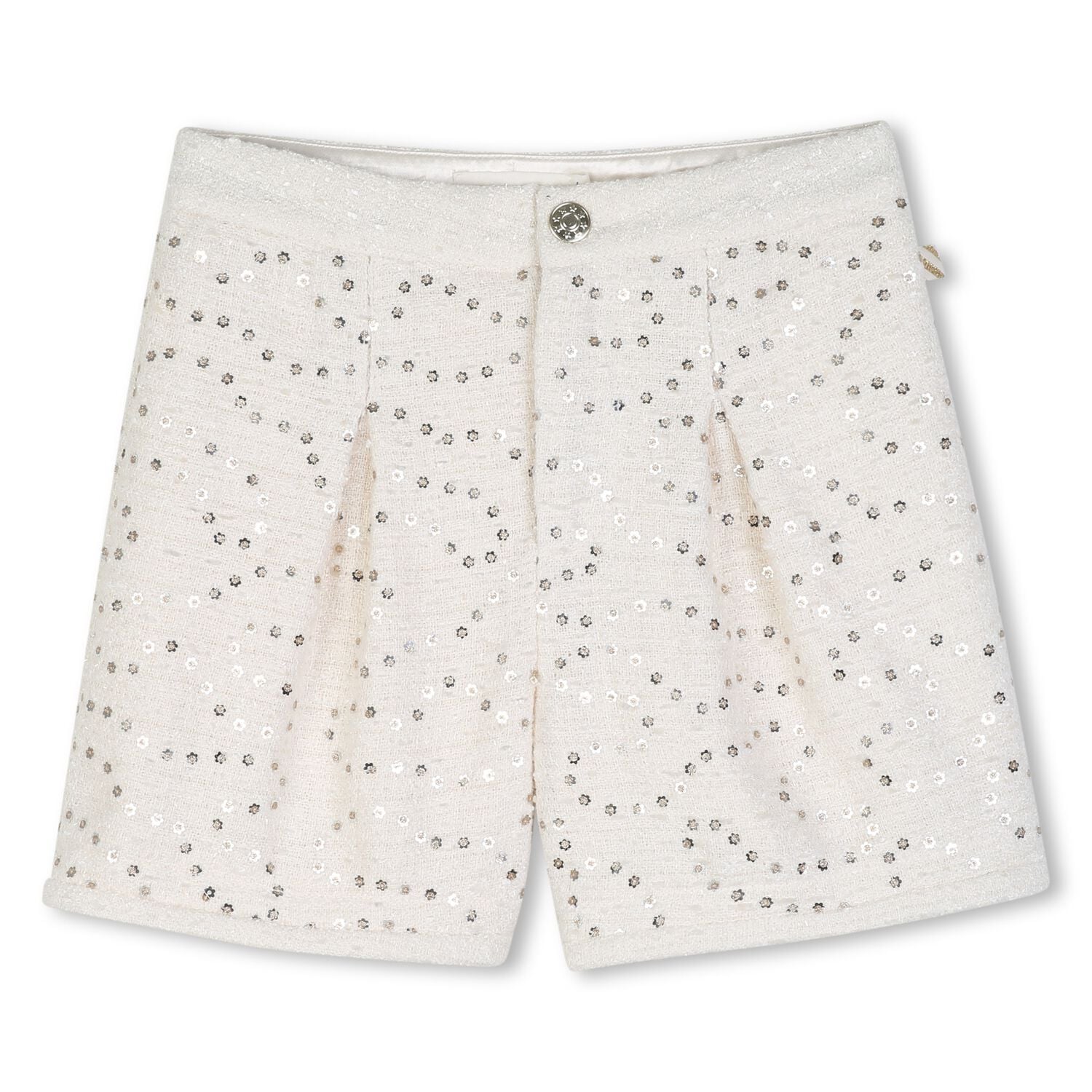Girls Ivory Sequin Tweed Shorts , 1, hi-res
