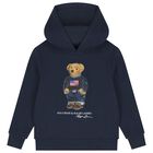 Boys Navy Blue Polo Bear Hooded Top, 1, hi-res