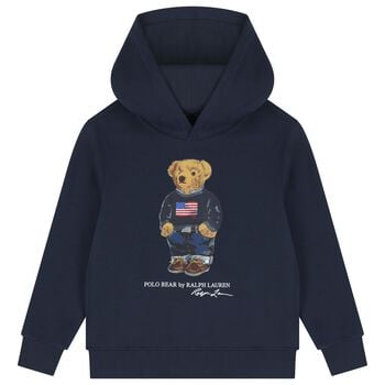 Boys Navy Blue Polo Bear Hooded Top