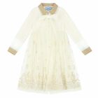 Girls Ivory & Gold Tulle Dress, 1, hi-res