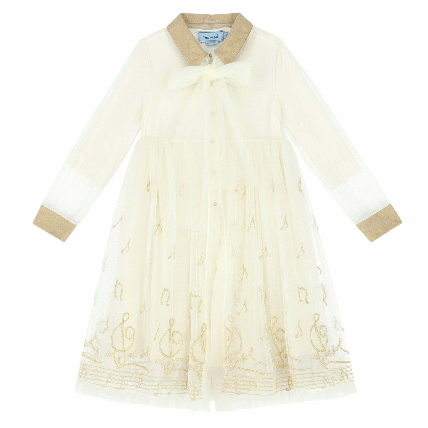 Girls Ivory & Gold Tulle Dress, 1, hi-res