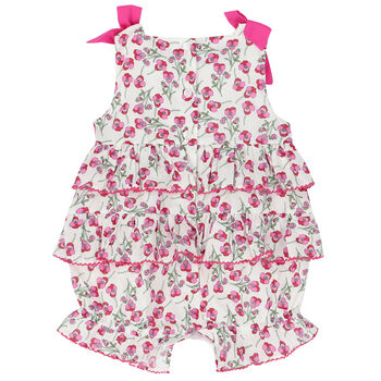Baby Girls White & Pink Liberty Romper