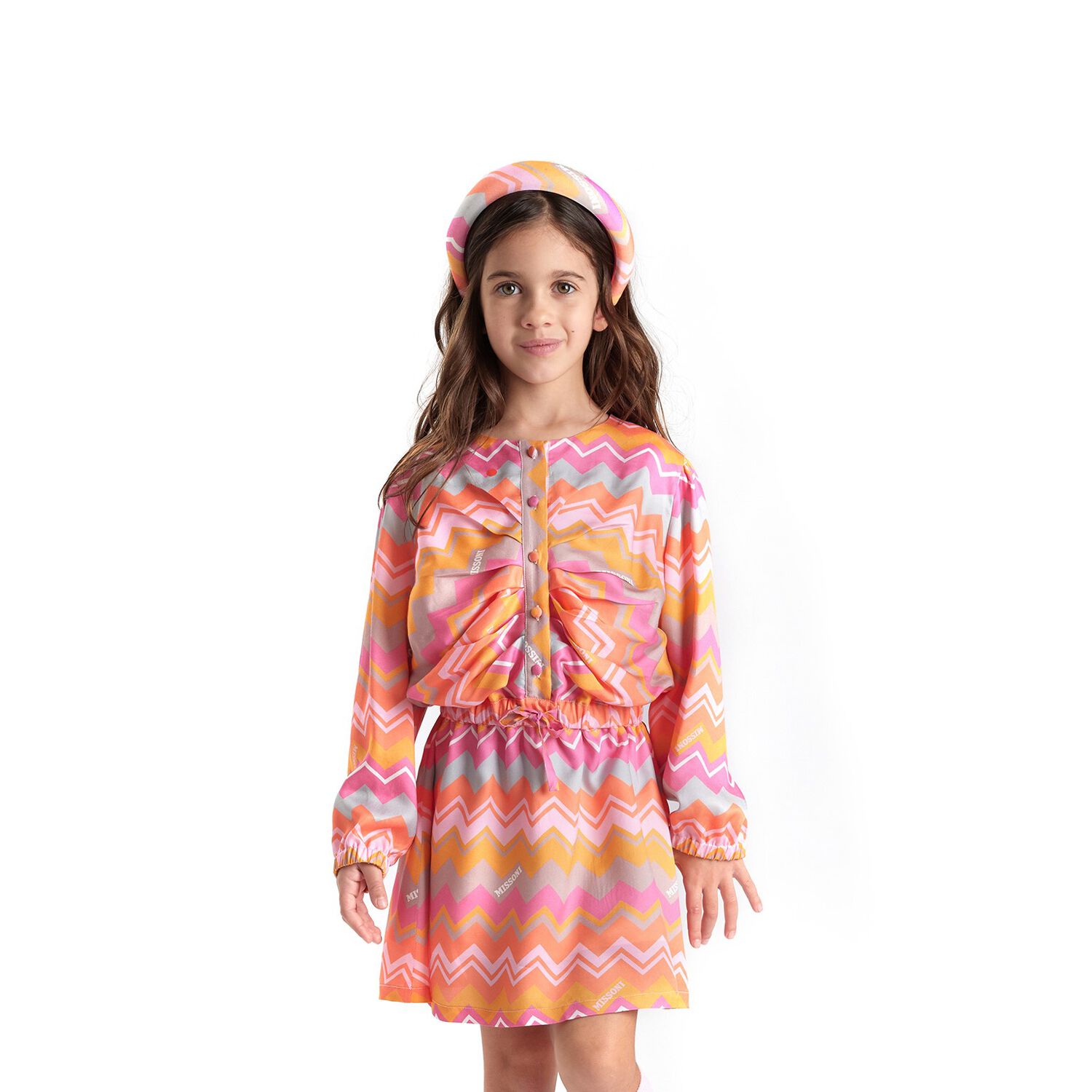 ربطة رأس للبنات متعرجة باللون الوردي والبرتقالي, 1, hi-res