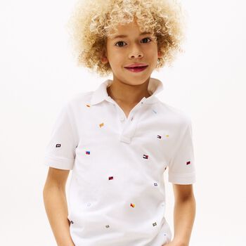 Younger Boys White Flag Embroidery Polo Shirt