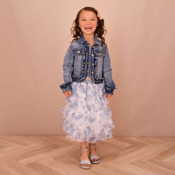 Girls Blue Floral Tulle Skirt