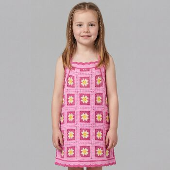 Girls Pink Crochet Dress