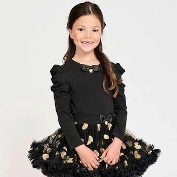 Girls Black Bow Long Sleeve Top