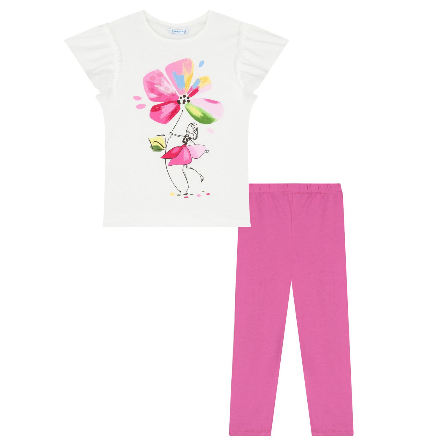 Girls White & Pink Floral Leggings Set, 2, hi-res image number null