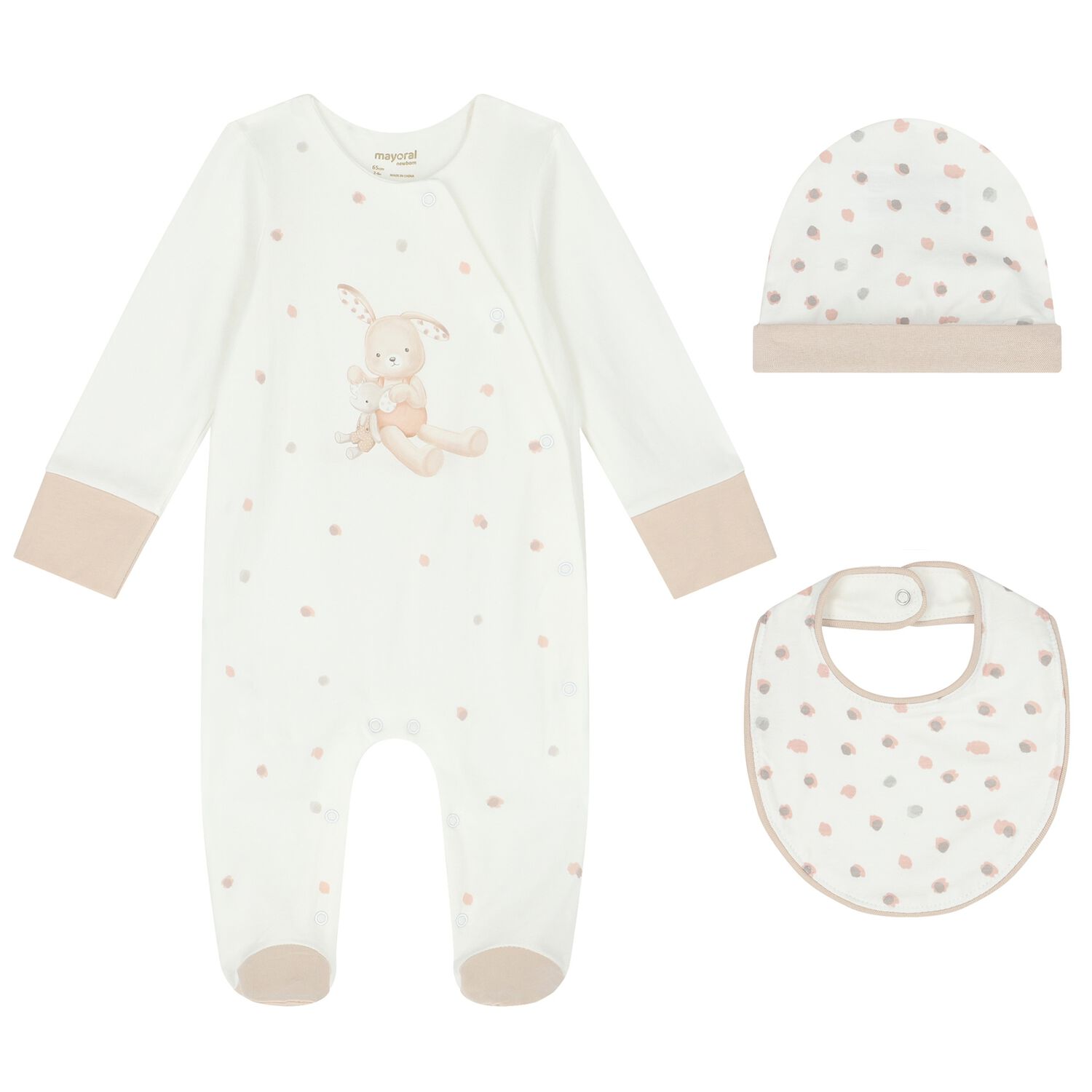 White & Beige Bunny Babygrow Gift Set, 1, hi-res