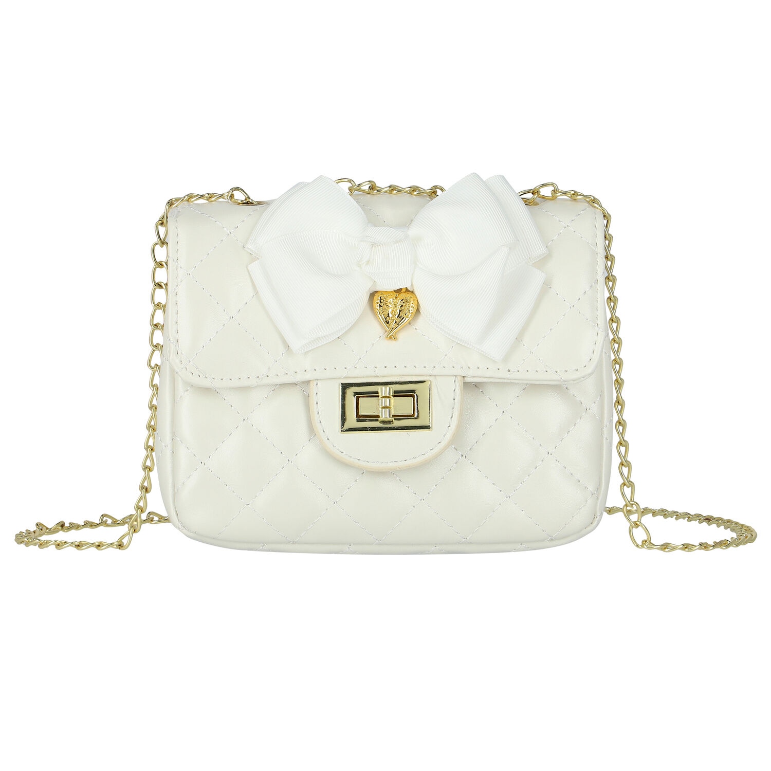 Girls White Bow Handbag, 4, hi-res image number null