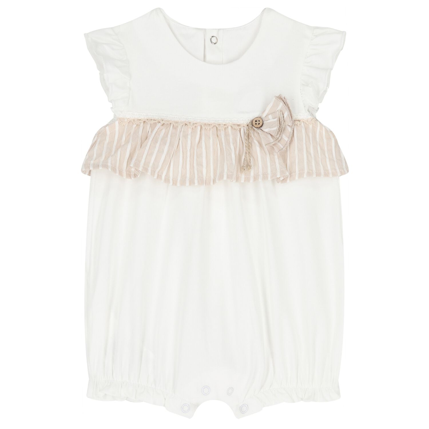 Baby Girls White & Beige Romper, 1, hi-res image number null