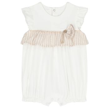 Baby Girls White & Beige Romper