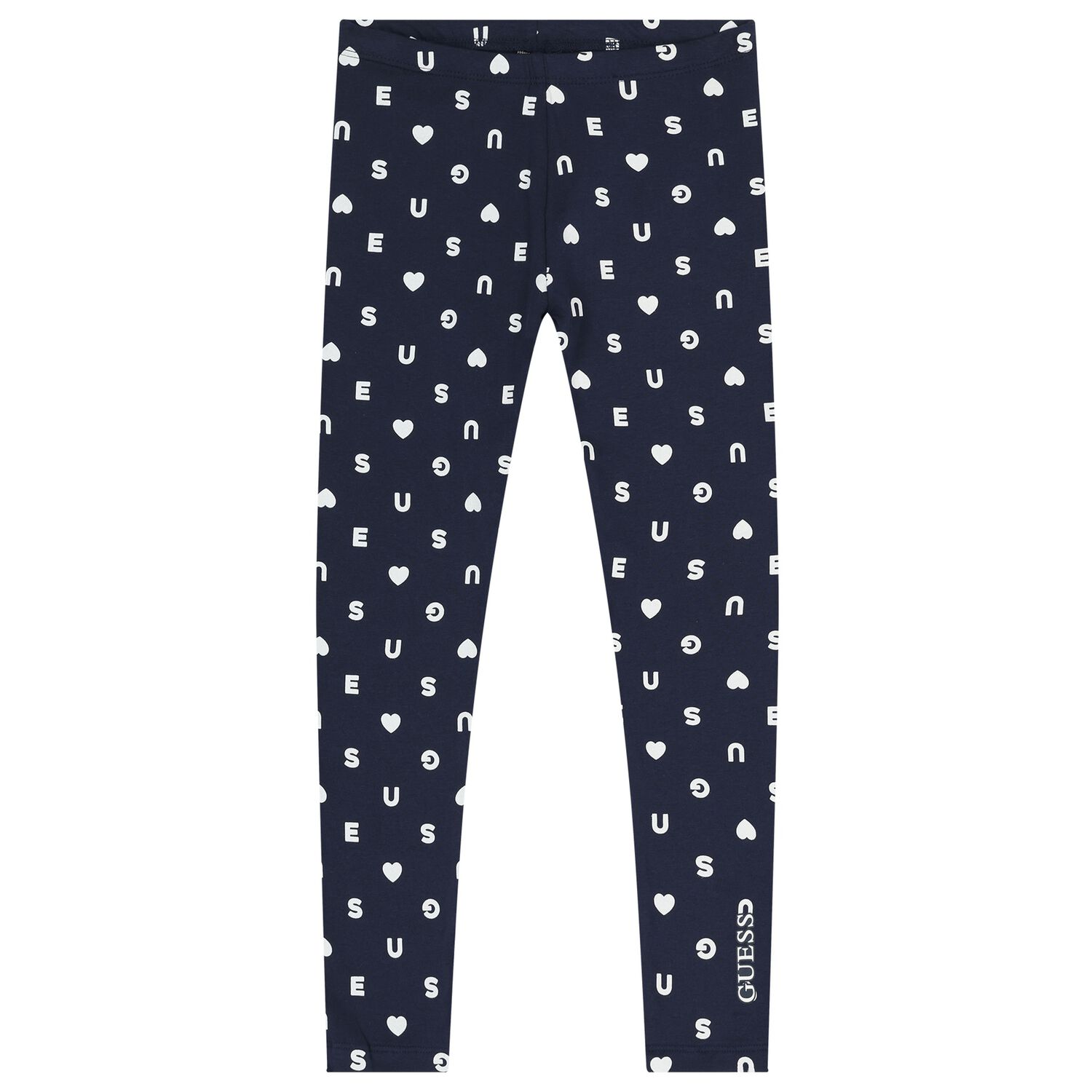 Girls Navy Blue Logo Heart Leggings, 2, hi-res