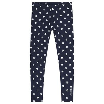 Girls Navy Blue Logo Heart Leggings
