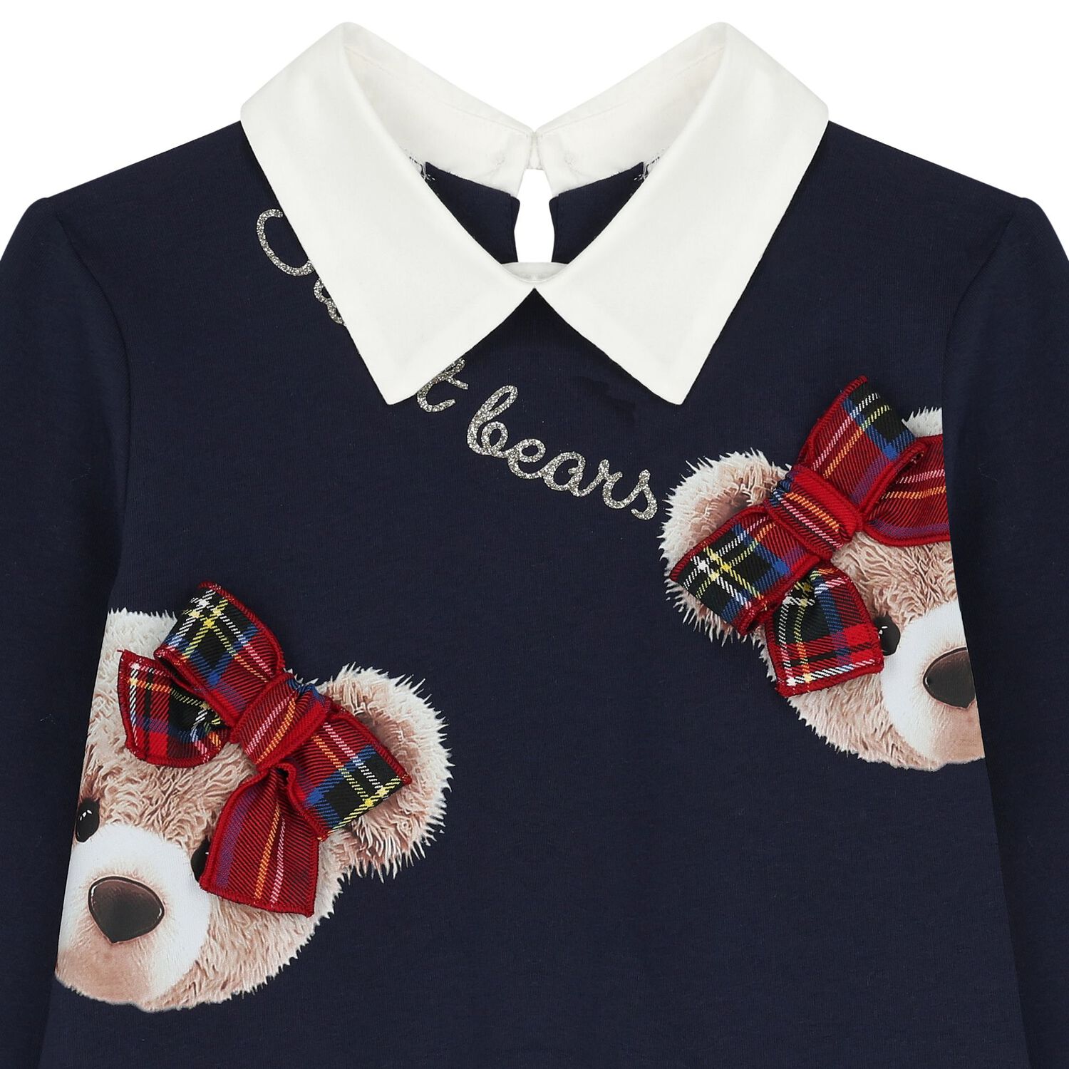 فستان بنات بفيونكة باللون الكحلي , 2, hi-res