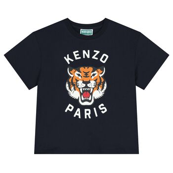 KENZO KIDS Navy Blue Tiger Logo T-Shirt, 4 Navy Blue Tiger Logo T-Shirt