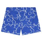 Girls White & Blue Flower & Heart Shorts Set, 1, hi-res