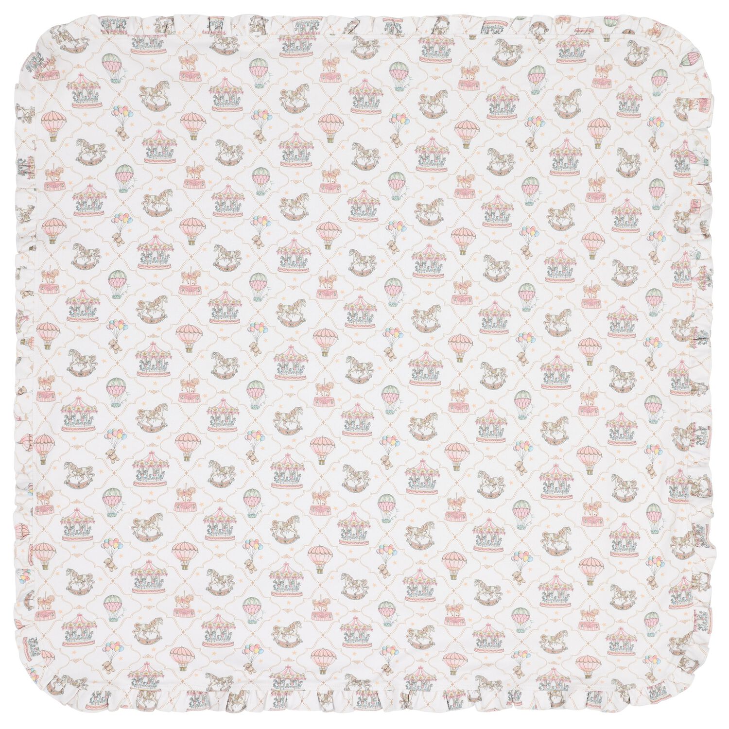 Baby Girls Pink & White Carousel & Hot Air Balloon Blanket, 1, hi-res