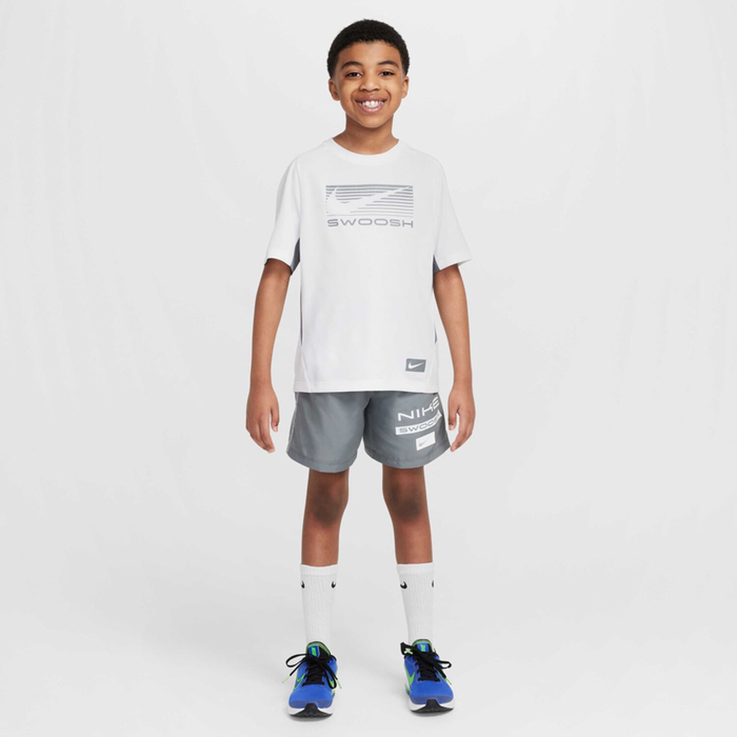 Boys White & Grey Shorts Set, 1, hi-res