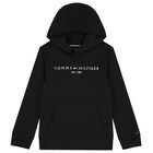 Boys Black Logo Hooded Top, 1, hi-res