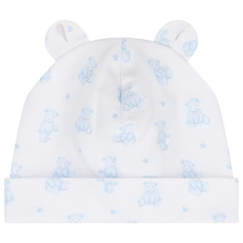 Kissy Kissy Baby Boys White & Blue Teddy Bear Time Hat, 1 Baby Boys White & Blue Teddy Bear Time Hat