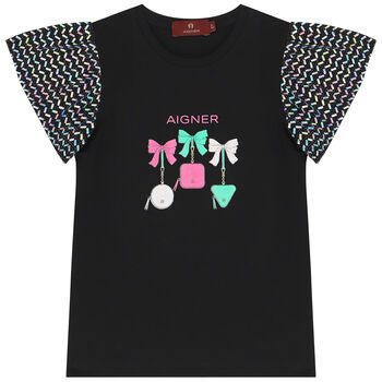 Girls Black & Silver Logo T-Shirt