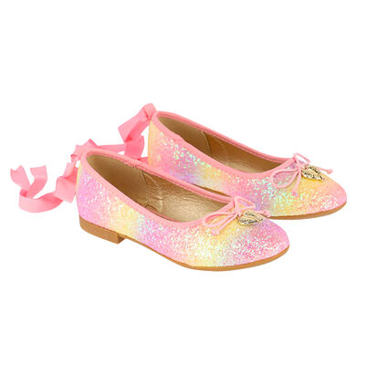 Girls Pink Rainbow Glitter Shoes