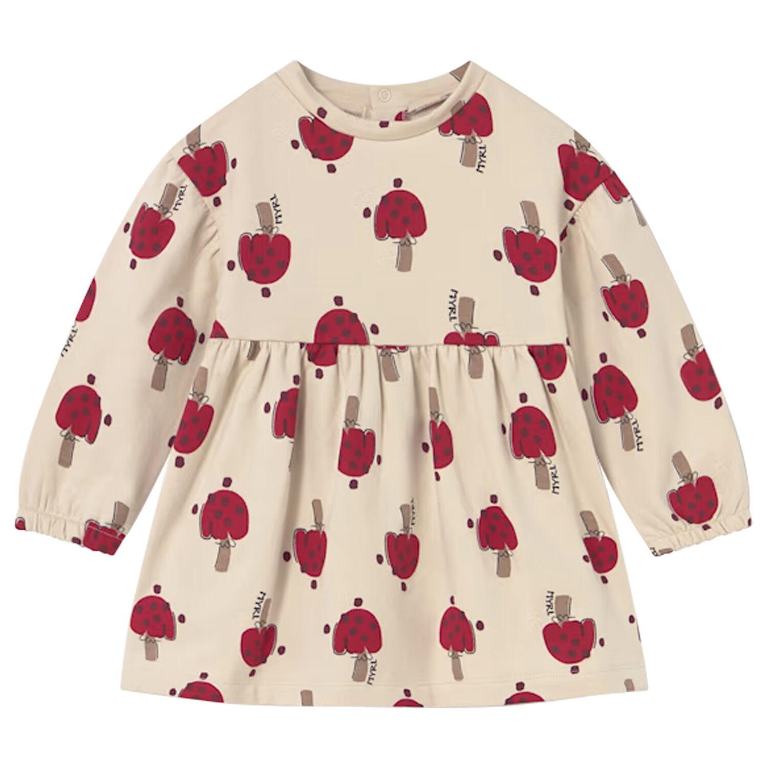 Younger Girls Beige Mushroom Dress, 2, hi-res