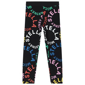 Girls Black Logo Leggings