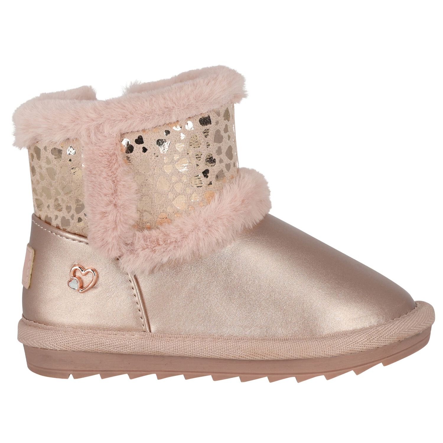 Younger Girls Rose Gold Faux Leather Boots, 4, hi-res