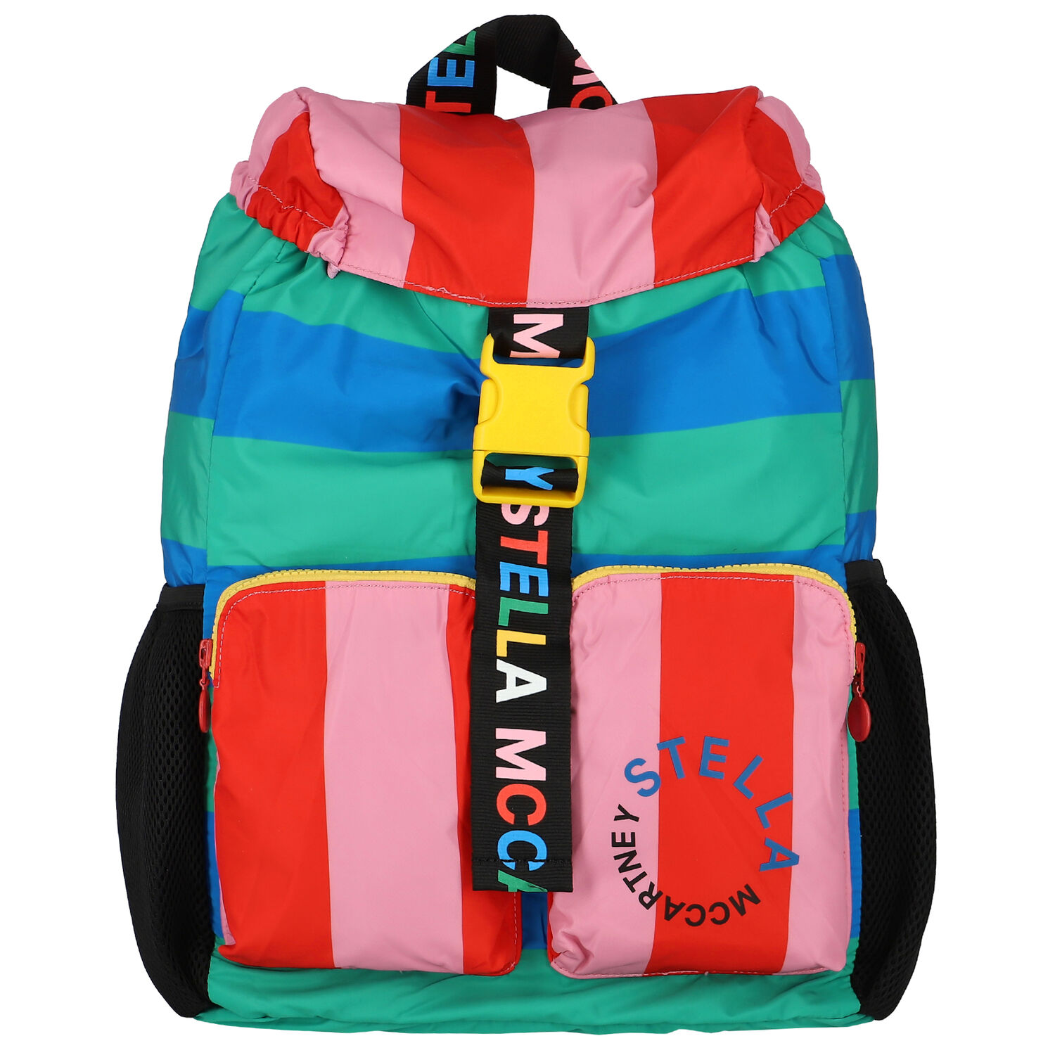 Girls Blue & Green Striped Backpack, 1, hi-res