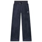 Girls Navy Blue Crystal Embellished Diamant&eacute; Logo Trousers, 1, hi-res