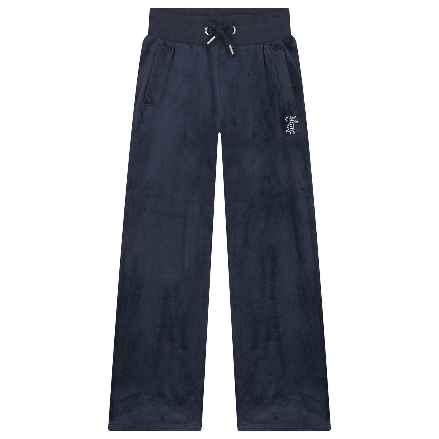 Girls Navy Blue Crystal Embellished Diamant&eacute; Logo Trousers, 1, hi-res