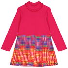 فستان ساتان مطوي باللون الوردي للبنات, 1, hi-res