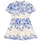 Girls Ivory & Blue Floral Dress, 1, hi-res