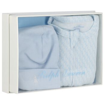 Baby Boys Blue & White Logo Babygrow Gift Set