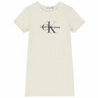 Girls Ivory Logo Dress, 2, hi-res